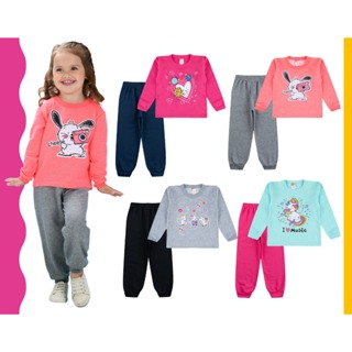 4 Conjunto Moletom de Blusa e Calça Infantil Menina Roupa Outono Inverno