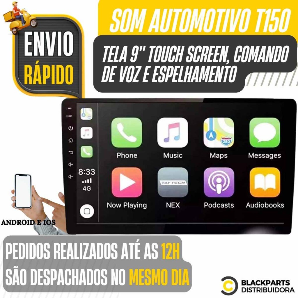 Radio Multimídia Espelhamento Comando de Voz Tela 9 2 Din Bt