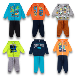 Kit 6 Peças Moletom Jaqueta Capuz Ziper Calça Juvenil/Infantil Menino 1-2-3-4-6-8-10-12-14-16