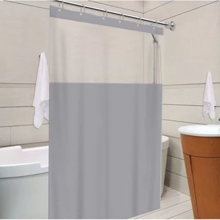 Cortina Box com Visor Transparente em PVC para Banheiro Anti Mofo Com Ganchos