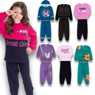 Kit 6 Peças Moletom Feminino Infantil Conjunto Menina Inverno Manga Longa Sortido