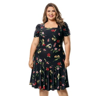 Vestido plus size em malha crepe Norma