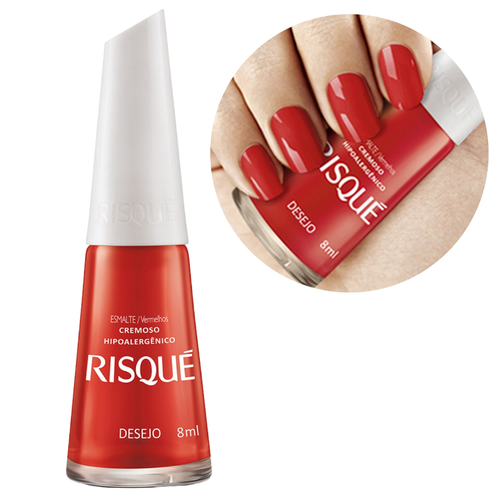 Esmalte Cremoso Vermelho Desejo Risque 8ml Secagem Rapida Ultra Brilho ...