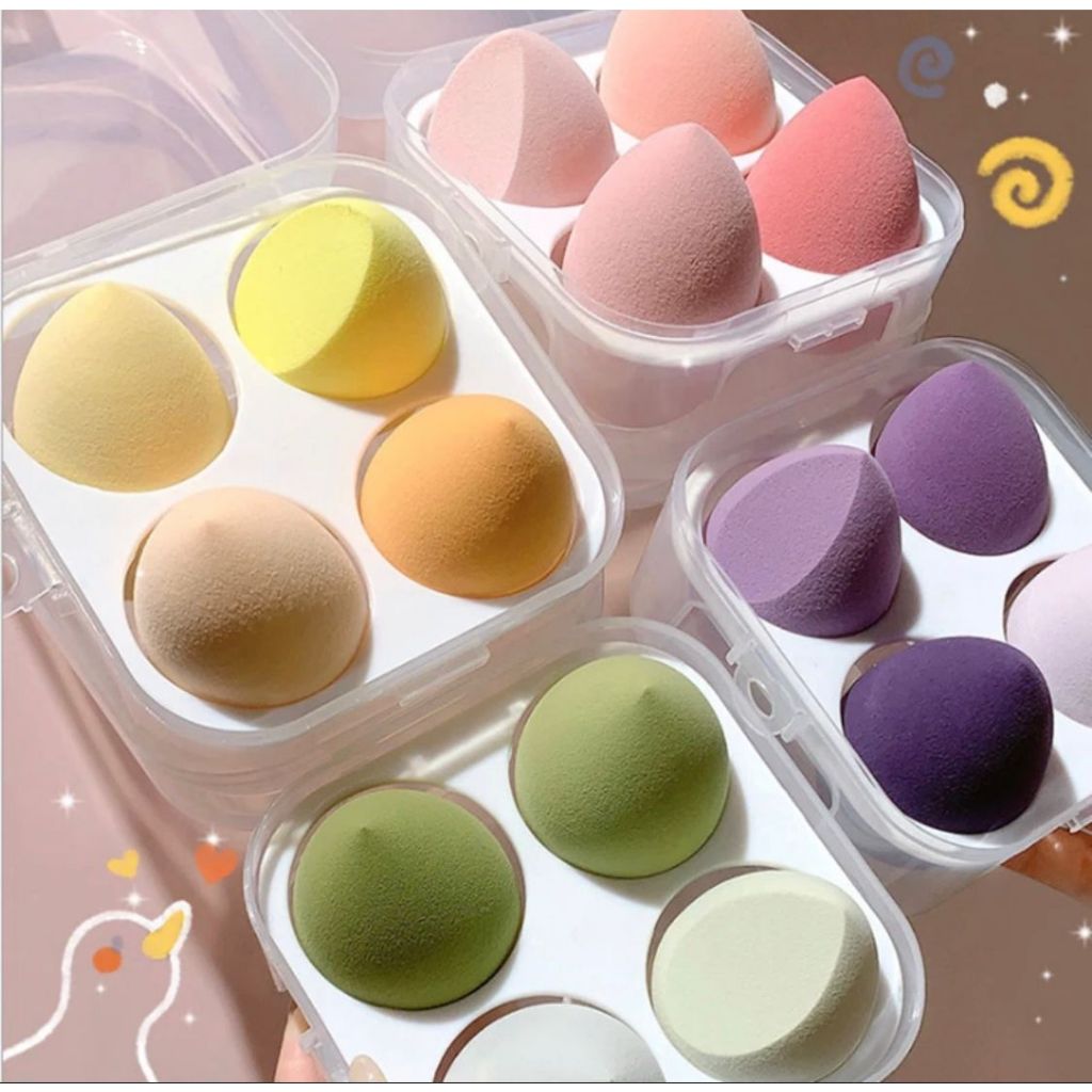 Conjunto de 4 Esponjas de Maquiagem com estojo