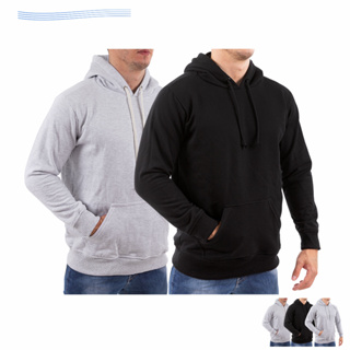 Kit 2 Moletom Masculino Liso Sem Estampa Malha Grossa Inverno Blusa de frio Canguru Forro No capuz