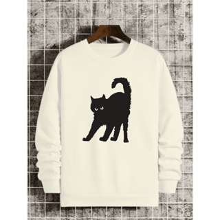 Moletom Masculino Sem Capuz Careca Camiseta Oversized Gato Fofo Preto Camisa Streetwear Blusinha Feminina Algodão