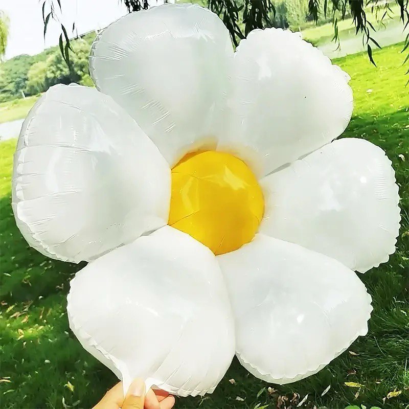 Kit Balão Metalizado Flor Margarida Branca Gigante 78cm