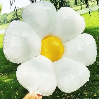 Kit Balão Metalizado Flor Margarida Branca Gigante 78cm