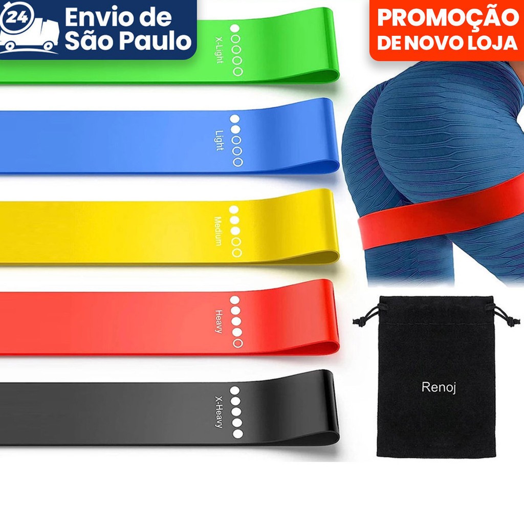 kit 5 Faixas Elástica de Resistência para yoga Pilates Treino Academia- Entrega Rapido