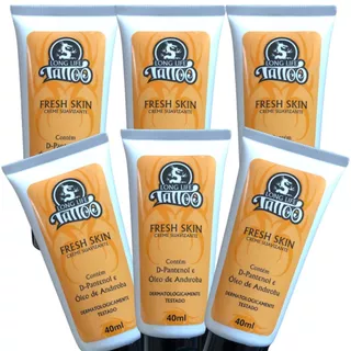 Kit 6 Cremes para Tatuagem Fresh Skin 40 ml Tattoo Long Life preserva a arte sem danificar as cores