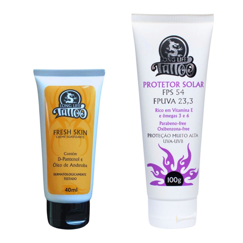 Kit Creme tatuagem Fresh Skin 40 ml + Protetor Solar 100ml FPS 54 ...
