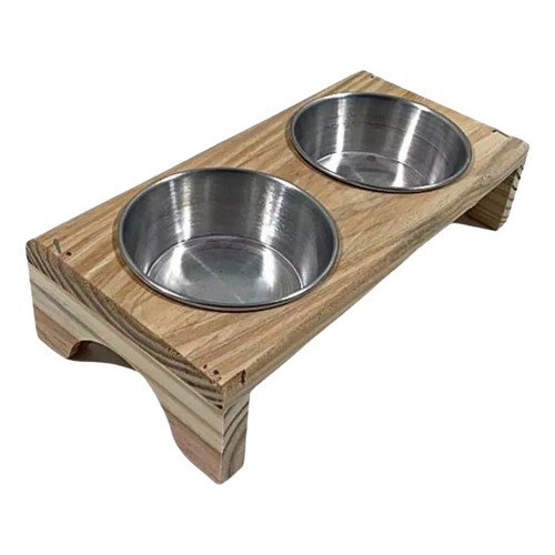 Comedouro Cachorro Gato Pet Elevado 27x12x7cm com 2 tigelas em Aluminio - Raça Pequenos Portes