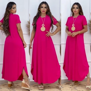 VESTIDO LONGO SARUEL FEMININO MANGA VISCOLYCRA em Oferta na Shopee