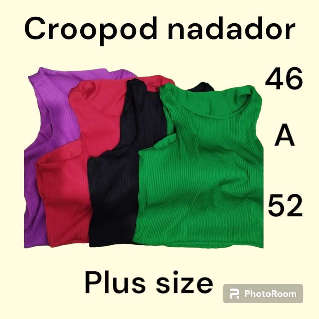 Croppod feminino plus size canelado 3D nadador e regata alçinha