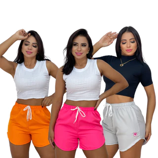 Kit 3 shorts Feminino Tactel Moda Verão Saída de praia Canga Short de Academia Envio Rápido