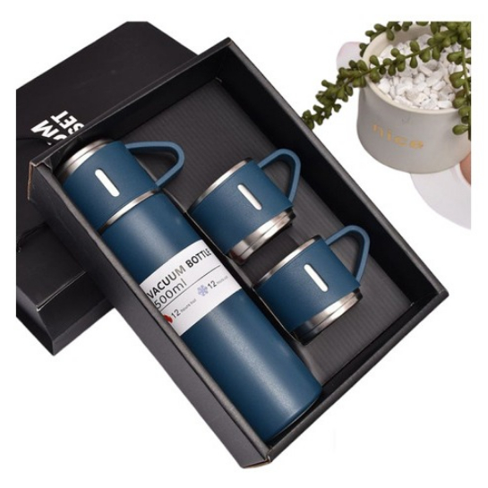 Kit Garrafa Térmica Vacuum Flask Set 500ml Com 3 Xícaras Squeeze