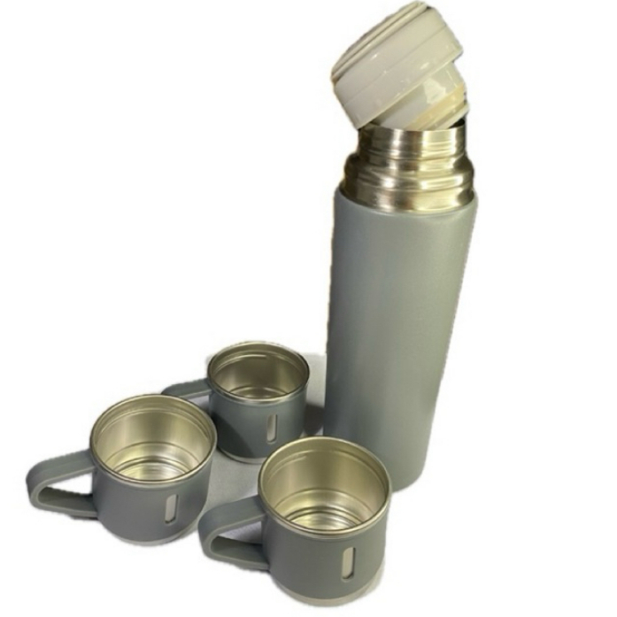 Kit Garrafa Térmica Vacuum Flask Set 500ml Com 3 Xícaras Squeeze