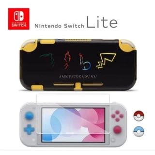Capa protetora Pokemon + Película HD vidro temperado + Par grips para Nintendo Switch Lite
