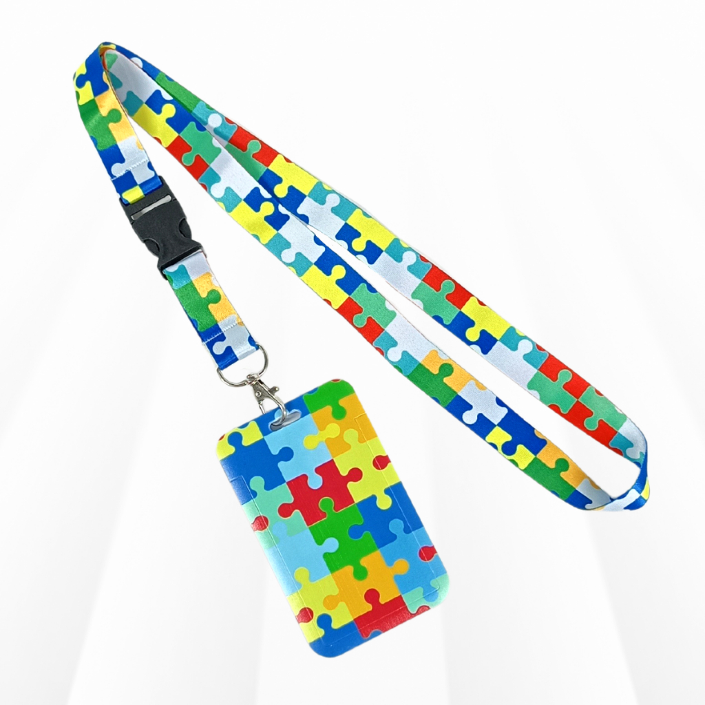Kit Cordão Autismo com Porta Crachá Identificação Autista Personalizado