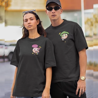 Kit Camiseta Casal Padrinhos Mágicos Wanda e Cosmo 100% Algodão ALL BLACK