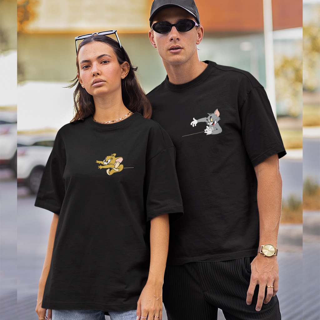 Camisetas Kit Casal Tom e Jerry 100% Algodão ALL BLACK