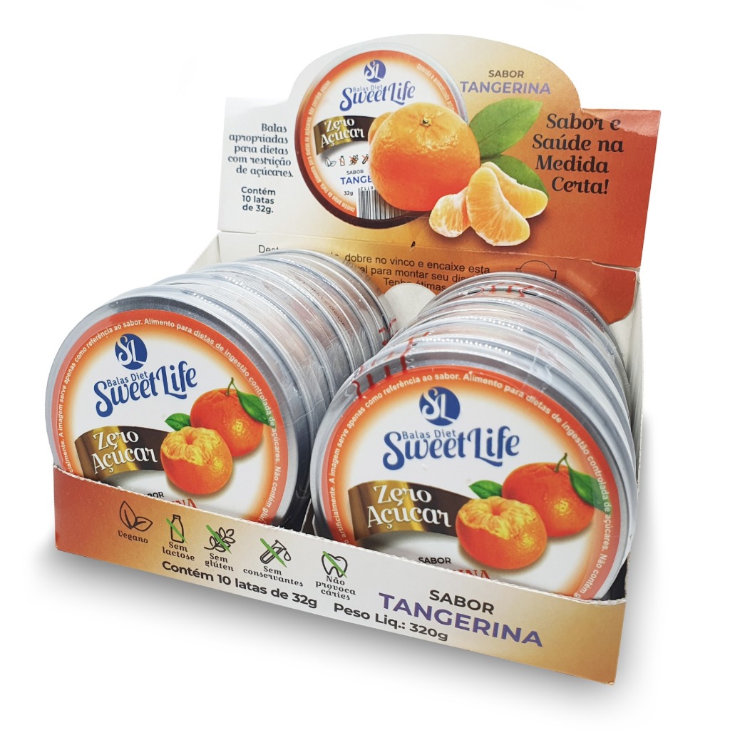 Display Com 10 Latinhas de Bala Tangerina Diet Zero Açucar Sweet Life ...