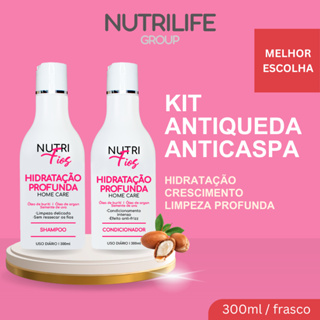 Kit Shampoo e Condicionador Antiqueda e Anticaspa Extratos Naturais Nutri Fios 4 em 1 - Óleo de Buriti, Argan e Semente de Uva