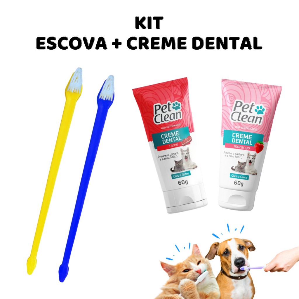 Kit Escova de Dente para Cachorro e Gato + Pasta de Dente Creme Dental ...