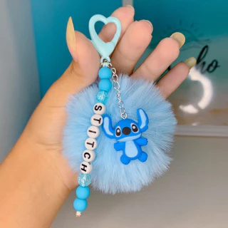 chaveiro Stitch e Angel com pom pom