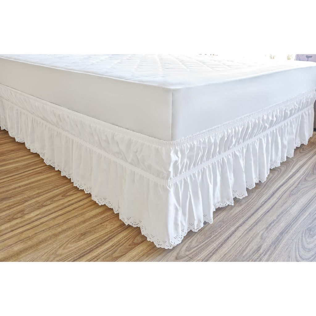 Saia Para Cama Colchão Box Casal King Com Elástico e Babado Bordado Lese