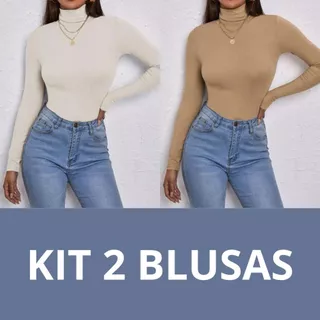 KIT 2 Blusas Feminina Gola Alta Manga Comprida Segunda Pele Termica Cacharrel