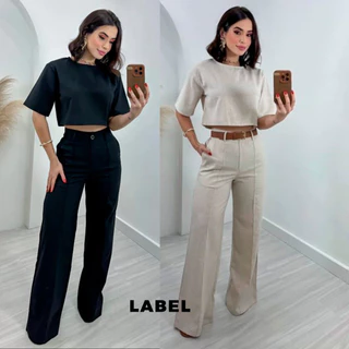 Conjunto Casual Feminino Linho 130 Cropped e calça