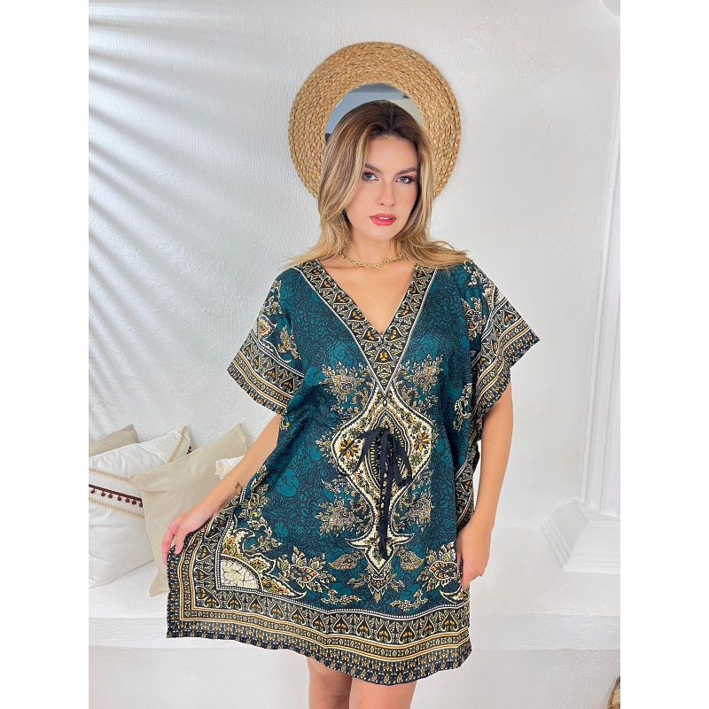 Kaftan curta indiana/Vestido curto indiano/Saída de praia | Shopee Brasil