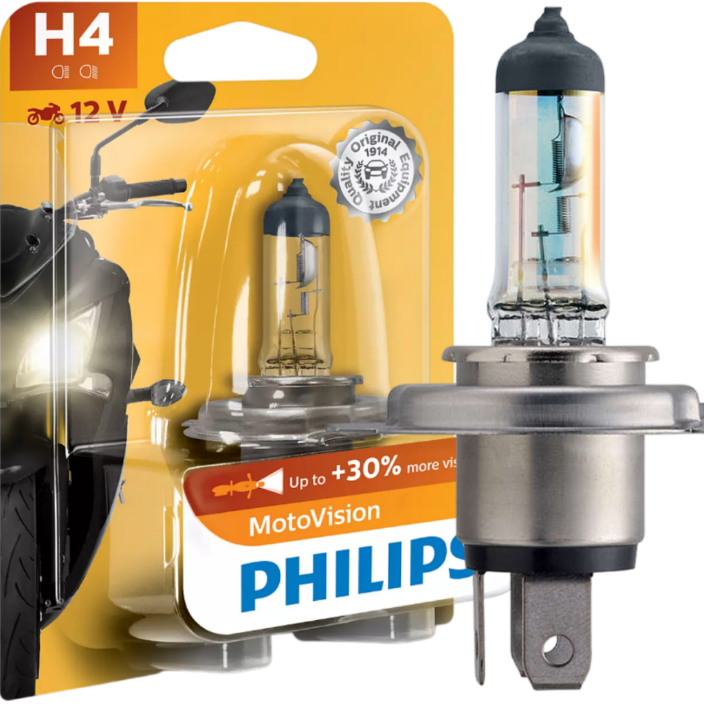 Lampada Farol Moto Philips H4 60/55W 12V 3200k MotoVision Farol Baixo ...