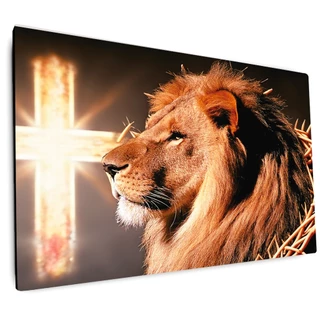 Quadro decorativo Leão de juda com coroa de espinhos, e cruz