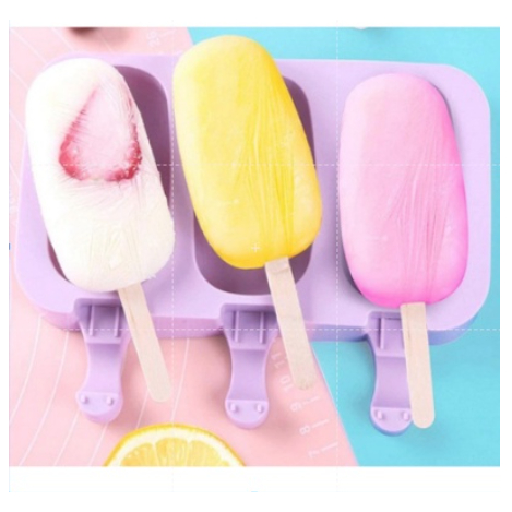 Forma de Picolé Silicone de Sorvete 3 Cavidades C/50 Palitos em Formato de Coelho;Coração e Bolinha Bazar 913