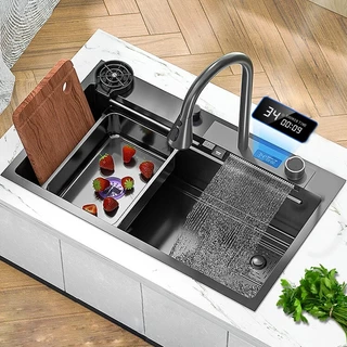 cuba Pia de cozinha SUS304 de aço inoxidável preto de 3 mm com torneira pull-out em cascata