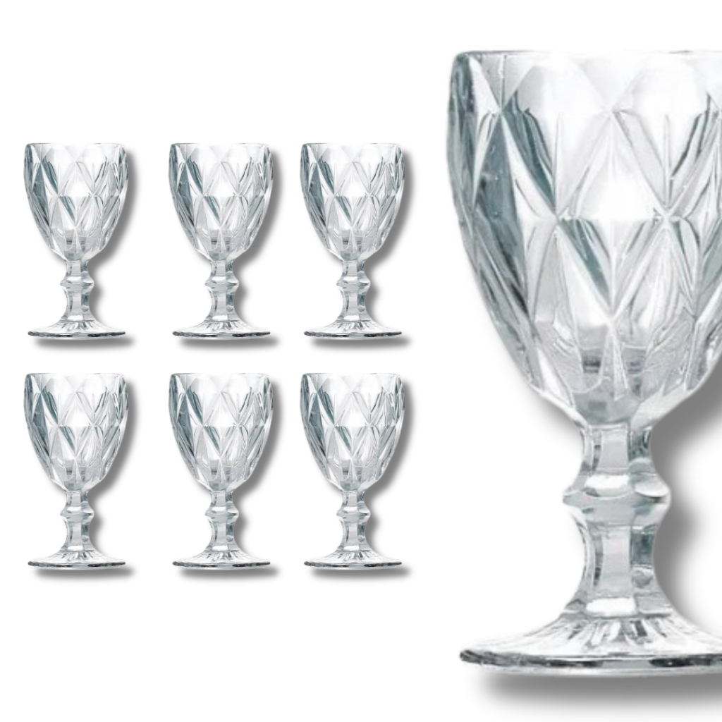 Jogo 6 Taça Diamante Copo Vidro Transparente Bico De Jaca 330ml