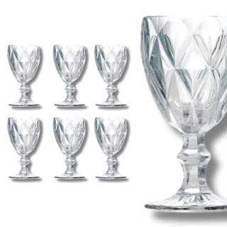 Jogo 6 Taça Diamante Copo Vidro Transparente Bico De Jaca 330ml