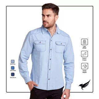 Camisa Social Jeans Masculina Slim