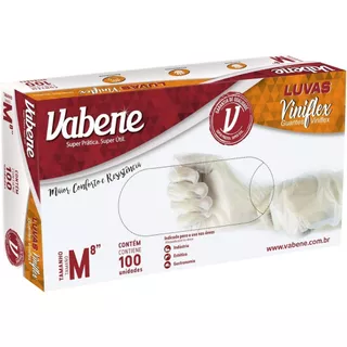 Luva Descartável VINIFLEX Sem Pó Vabene Com 100 Unidades Tam. M e G Transparente NÃO VINIL