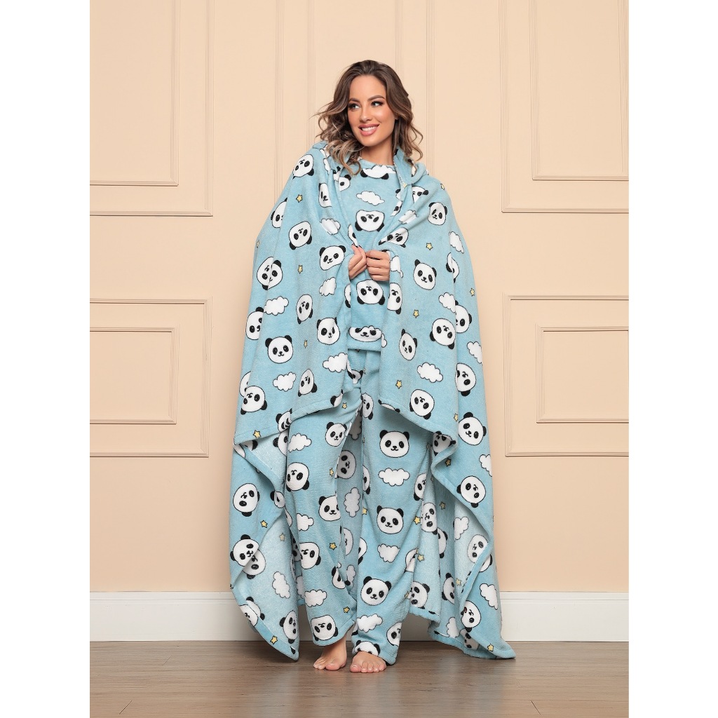 SEERI - PONCHO MANTA COM CAPUZ ESTAMPADO