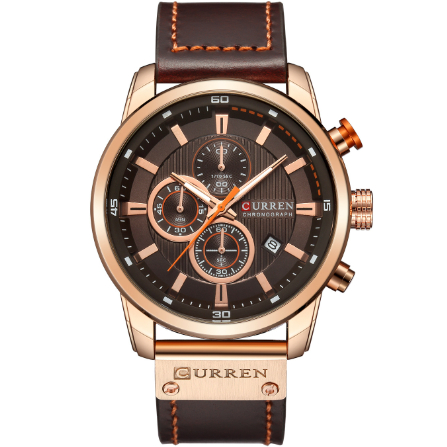 Curren Relógio Analógico Esportivo Masculino Com Pulseira De Couro À Prova D 'Água 8291xc