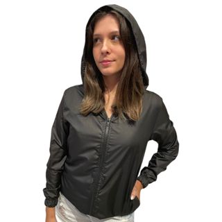 Jaqueta Corta Vento Com Capuz Feminino Impermeável PRETO