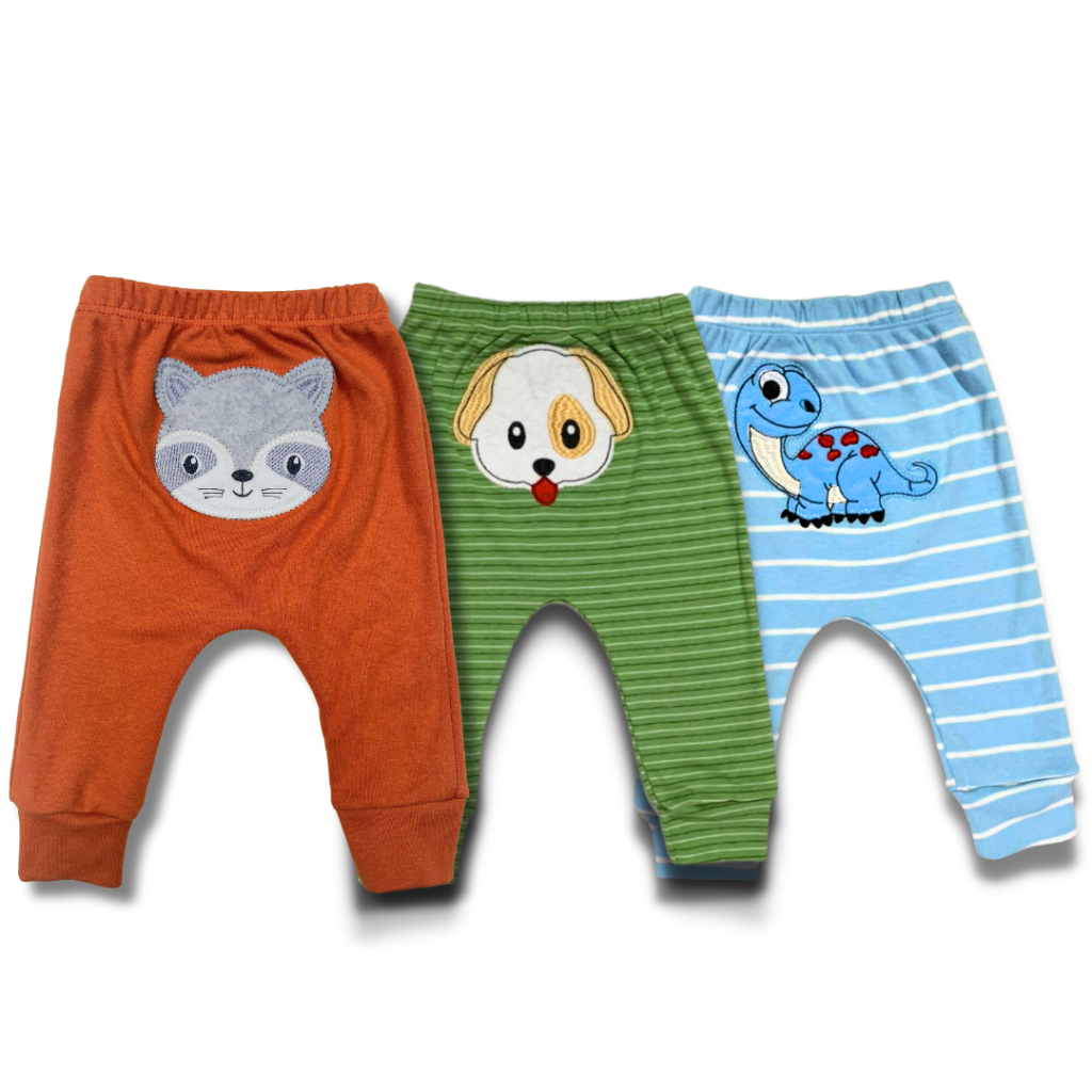 Kit 03 Peças Mijao Menino Bebe Estampado Bichinho Bordado Sortido 100% ALGODAO