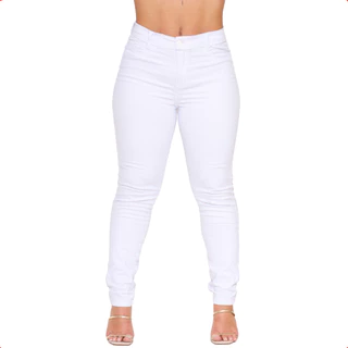 Calça Jeans Skinny Feminina Branca Cintura Alta Levanta Bumbum Feminino Com Lycra Elastano