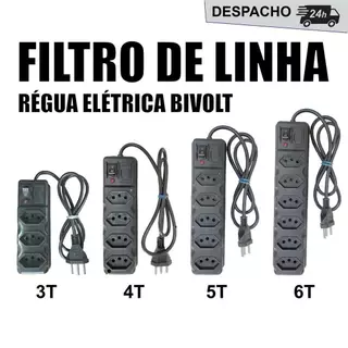 Filtro de Linha 3, 4, 5 e 6 Tomadas Extensão Elétrica Régua Elétrica