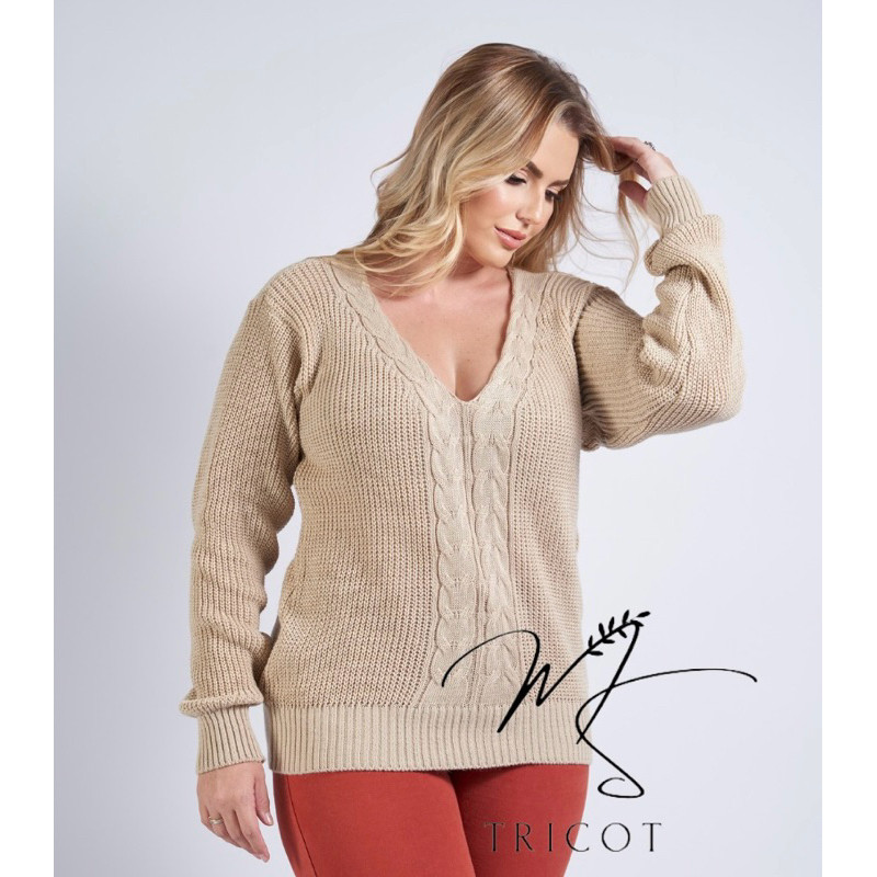 Blusa Suéter Tricot trança Inverno moda feminina lã tricô malha grossa manga longa comprida