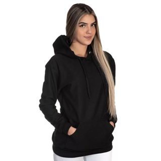 Blusa De Frio Feminina Moletom Flanelado Bolsos E Capuz