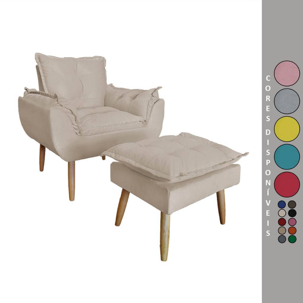 Kit Poltrona Decorativa Opala Deluxe Com Puff Suede Aninha Decor